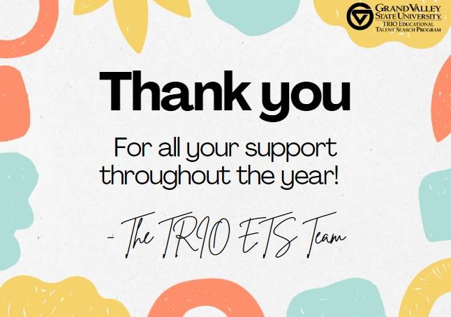 Thank you card from TRIO ETS team